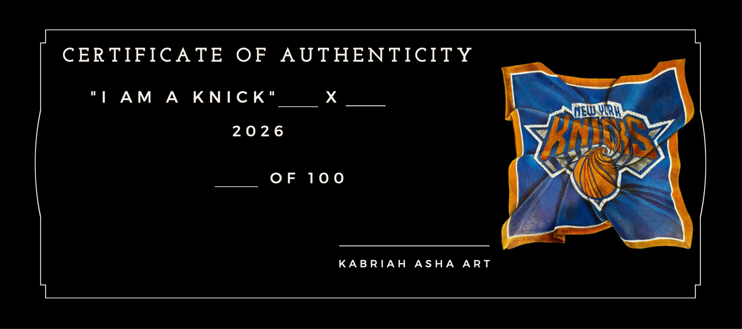 Certificate of Authenticity for 'I Am a Knick' Art Print